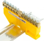 Шина заземления на изоляторе на DIN-рейку 12 выводов (желтый) Stekker 49548