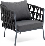 "Диего" кресло плетеное из роупа, каркас алюминий темно-серый (RAL7024) муар, роуп темно-серый круглый, ткань темно-серая 027 4SIS арт.УТ-00006829