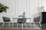 Обеденная группа на 4 персоны со стульями Марсель, каркас белый, роуп светло-серый 4SIS Малага MAL-CM4T1-5-SET H-gray