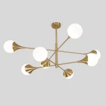 Потолочная люстра Wi-Fi на штанге Eurosvet Calyx 60168/8 латунь (220V, управление смартфоном, голосовое управление, умный дом - Minimir Home, Алиса, Маруся, Салют, шарики)