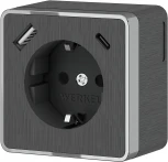 Розетка с заземлением,шторками и USB Type A+С (графит рифленый) Werkel W5071704 (a057704)