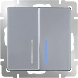 Выключатель двухклавишный с подсветкой (серебряный) W1120106 (a051506)
