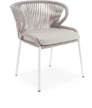 "Милан" стул плетеный из роупа, каркас алюминий белый муар, роуп бежевый круглый, ткань бежевая 052 4SIS арт.УТ-00008596