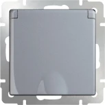 Розетка влагозащ. с зазем. с защит. крышкой и шторками (серебряный) W1171206 (a051504)