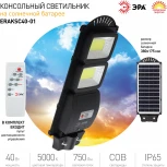 Уличный консольный светильник светодиодный на солнечных батареях с пультом и датчиком движения ЭРА ERAKSC40-01 (IP65)