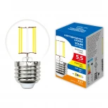 Лампа светодиодная, форма "шар", прозрачная, теплый белый свет 3000K Volpe Optima Филамент LED-G45-5,5W/3000K/E27/CL/SLF