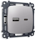 Комплект механизма Ambrella Volt розетки OMEGA MO511010 Сталь матовый 2USB A+C 20W быстрая зарядка QUANT