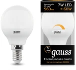 Лампочка светодиодная E14 7 Вт 560 lm 3000K теплое желтое свечение Gauss Globe 105101107-D