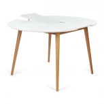 Стол круглый раскладной обеденный BOSCO (Боско) Белый+Натуральный ( Бук) (основание бук, столешница мдф)