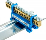 Шина нулевая на изоляторе на DIN-рейку 12 выводов (синий) Stekker 49560