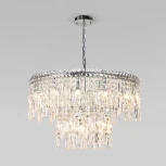 Подвесная люстра Wi-Fi хрустальная Eurosvet Blitz 60160 хром/ прозрачный хрусталь Strotskis хром (220V, управление смартфоном, голосовое управление, умный дом - Minimir Home, Алиса, Маруся, Салют, на цепи)