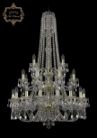 Подвесная большая люстра Art Classic 11.21 11.21.16+8+4.300.3d.h-128.Gd.Sp (220V, хрусталь, на цепи, подсвечник, свеча)