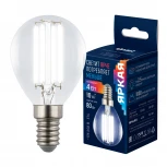 Лампа светодиодная, форма "шар", прозрачная, белый свет 4000K Uniel Яркая A++ LED-G45-4W/4000K/E14/CL GLY01TR