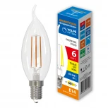 Лампа светодиодная диммируемая, прозрачная, теплый белый свет 3000K Volpe Optima Филамент Dim LED-CW35-6W/3000K/E14/CL/DIM/SLF