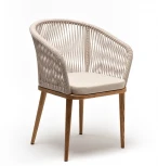 "Марсель" стул плетеный из роупа, основание дуб, роуп бежевый круглый, ткань бежевая 052 4SIS арт.УТ-00007613