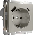 Розетка с заземлением, шторками и USB Type A+С (дымчатый) Werkel W1271704