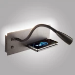 Настенный светильник с беспроводным ЗУ и полкой светодиодный для чтения с выключателем AM Group AM483 AM483 BK (220V)