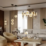 Подвесная люстра Odeon Ligh LED 5407/92L черный/золото/металл/стекло 92W 3000K (220V, на тросе, круглые)