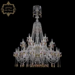 Подвесная большая люстра с хрустальными подвесками Art Classic 11.12 11.12.16+8+4.400.2d.XL-156.Gd.Sp.K777 (220V, на цепи, подсвечник, свеча)