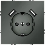 Розетка с заземлением, шторками и USBх2 (титан) Voltum S70 VLS040406