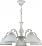 Подвесная люстра Escada Ballad 2134/5S White 5x40Вт E27, металл/стекло, белый с патиной, белый матовый плафон (220V, на цепи)