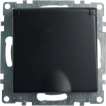 Розетка с заземлением защитной крышкой и шторками (черный) Stekker Катрин 39608