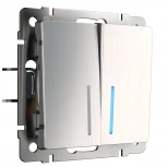 Выключатель двухклавишный с подсветкой (глянцевый никель) Werkel W1120102 (a051094)