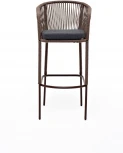 "Марсель" стул барный плетеный из роупа, каркас из стали коричневый (RAL8016) муар, роуп коричневый круглый, ткань темно-серая 027 4SIS арт.УТ-00007111