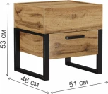 Тумба прикроватная Woodville Iris металл дуб вотан / черный муар арт.406523