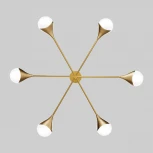 Потолочная люстра Wi-Fi на штанге Eurosvet Calyx 60168/6 латунь (220V, управление смартфоном, голосовое управление, умный дом - Minimir Home, Алиса, Маруся, Салют, шарики)