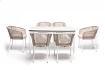 Обеденная группа на 6 персон со стульями Марсель, каркас белый, роуп бежевый 4SIS Малага MAL-CM6T1-7-SET beige