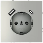 Розетка с заземлением, шторками и USB Type A+С (сталь) Voltum S70 VLS040505