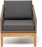 "Канны" кресло плетеное из роупа, основание дуб, роуп коричневый круглый, ткань темно-серая 027 4SIS арт.УТ-00008330