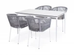 Обеденная группа на 4 персоны со стульями Марсель, каркас белый, роуп светло-серый 4SIS Малага MAL-CM4T1-5-SET H-gray