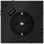 Розетка с заземлением, шторками и USB Type A+С (черный матовый) Voltum S70 VLS040508