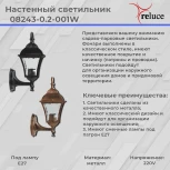 Настенный фонарь уличный Reluce 08243-0.2-001W BKG (220V, фонарь, IP44)