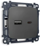 Комплект механизма Ambrella Volt розетки OMEGA MO911010 Графит мягкое касание 2USB A+C 20W быстрая зарядка QUANT