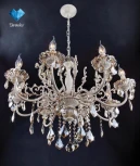 Подвесная люстра Eurosvet 3281 3281/8 белый с золотом / тонированный хрусталь (220V, хрусталь Strotskis, на цепи, подсвечник, свеча)