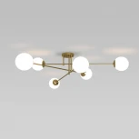 Потолочная люстра Wi-Fi на штанге Eurosvet Netz 30181/6 латунь (220V, управление смартфоном, голосовое управление, умный дом - Minimir Home, Алиса, Маруся, Салют, шарики)