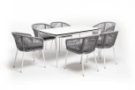 Обеденная группа на 6 персон со стульями Марсель, каркас белый, роуп светло-серый 4SIS Малага MAL-CM6T1-7-SET H-gray