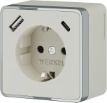 Розетка с заземлением,шторками и USB Type A+С (слоновая кость) Werkel W5071703 (a057699)