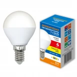 Лампа светодиодная, диммируемая, форма "шар", матовая, теплый белый свет 3000K Volpe OPTIMA DIM LED-G45-6W/3000K/E14/FR/DIM/SLS