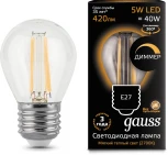Лампочка светодиодная E27 5 Вт 420 lm 2700K теплое желтое свечение Gauss Filament 105802105-D