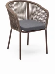 "Марсель" стул плетеный из роупа, каркас алюминий коричневый (RAL8016) муар, роуп коричневый круглый, ткань темно-серая 027 4SIS арт.УТ-00007220
