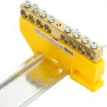 Шина заземления на изоляторе на DIN-рейку 8 выводов (желтый) Stekker 49553