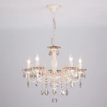 Подвесная люстра Eurosvet 3281 3281/5 белый с золотом / тонированный хрусталь (220V, хрусталь Strotskis, на цепи, подсвечник, свеча)