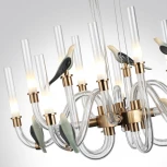 Подвесная люстра Odeon Light Lark 5431/30L золотой(под латунь)/белый градиент/беж./зеленый/ металл/стекло/керамика LED 30W 4000K (220V, на тросе, птички)