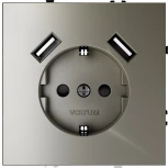 Розетка с заземлением, шторками и USBх2 (шелк) Voltum S70 VLS040404