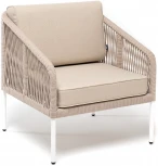 "Канны" кресло плетеное из роупа, каркас алюминий белый, муар, роуп бежевый круглый, ткань бежевая 052 4SIS арт.УТ-00009177