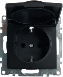 Розетка с заземлением защитной крышкой и шторками (черный) Stekker Катрин 39608